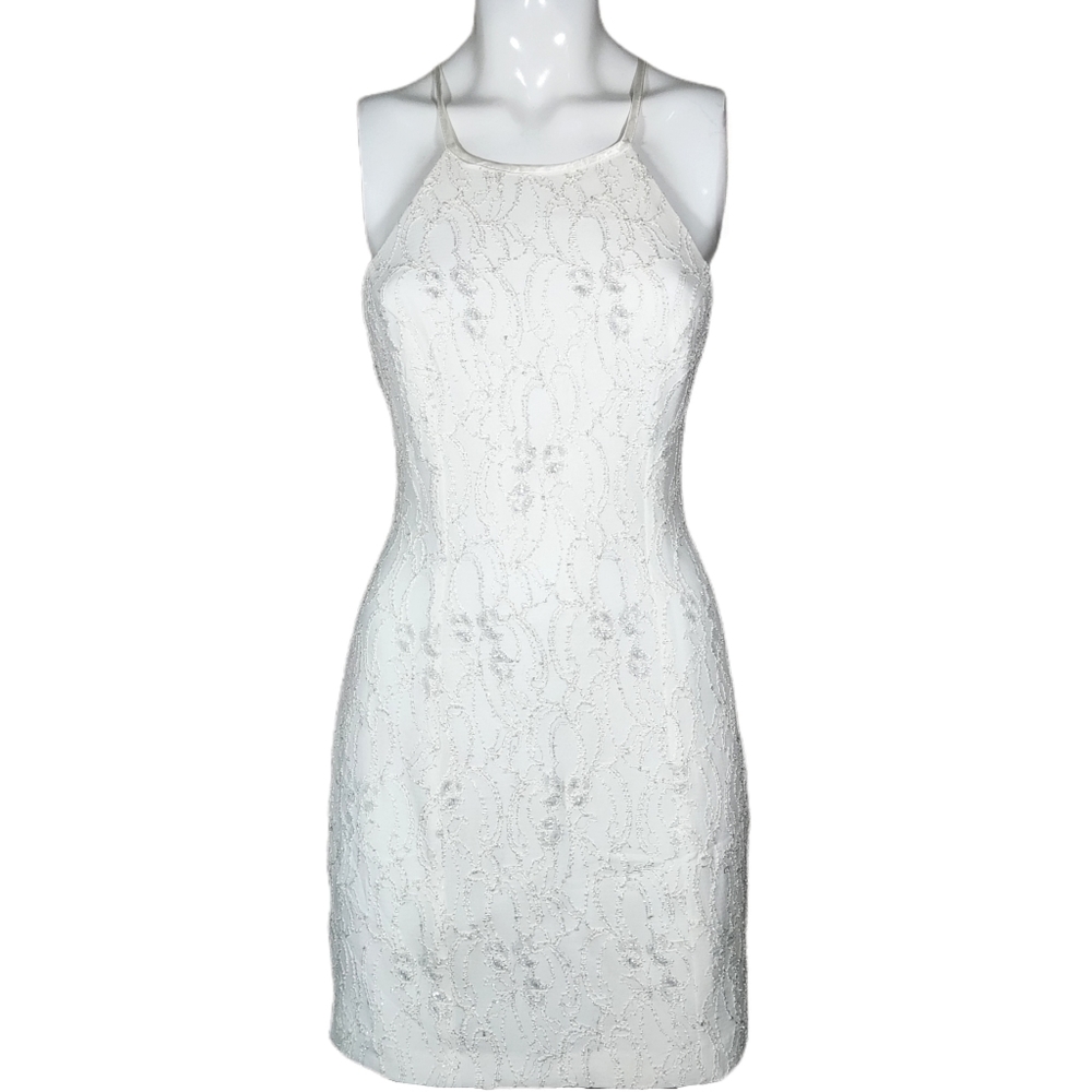 -BeSmart-Lace & embroidered cross back dress-